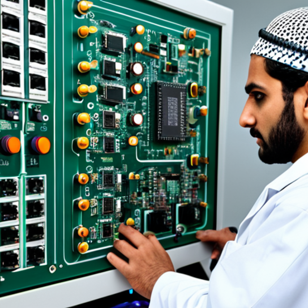 고속 신호 설계의 핵심 원칙 - **
"A professional Arab engineer in a fully clothed, modest engineering lab coat, working on a circ...