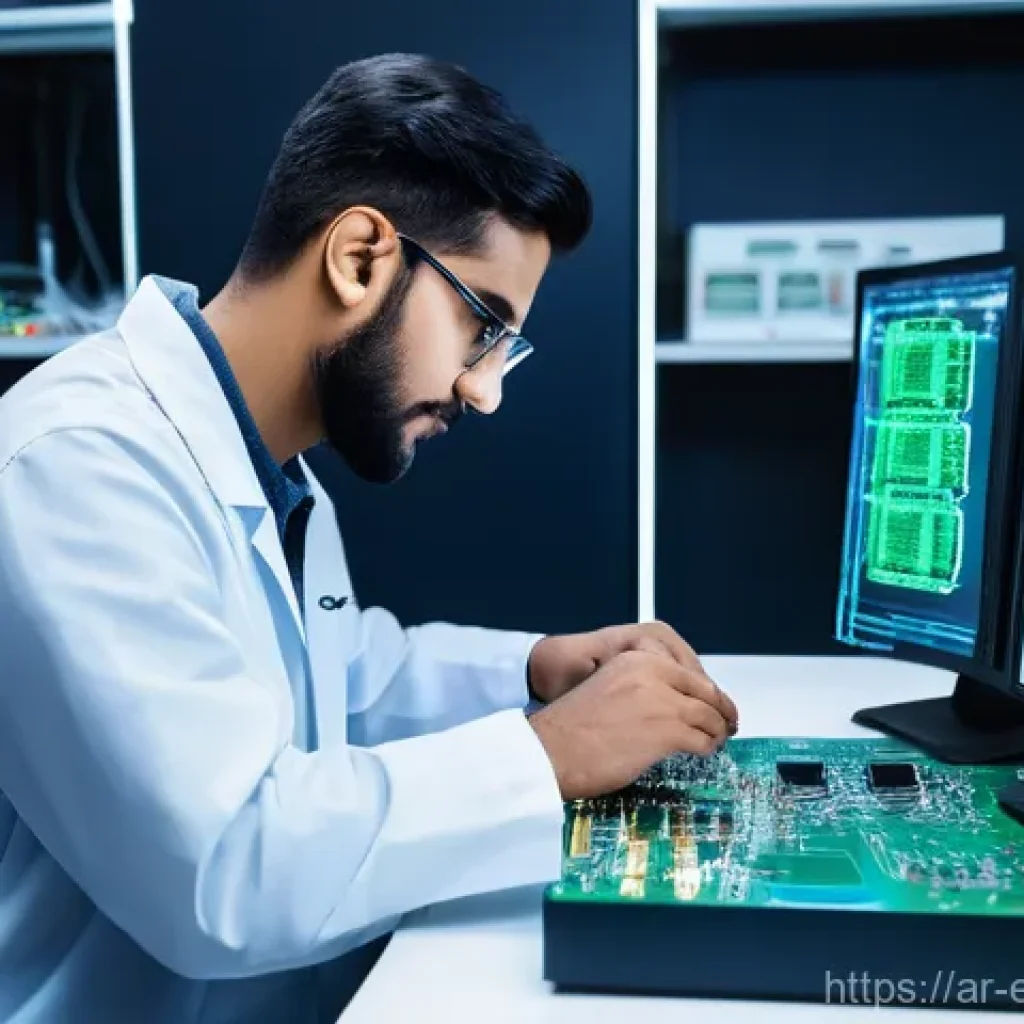 전자공학자의 글로벌 진출 방법 - **Prompt:** A highly skilled Arab male electronics engineer in his late 20s, wearing a smart casual ...
