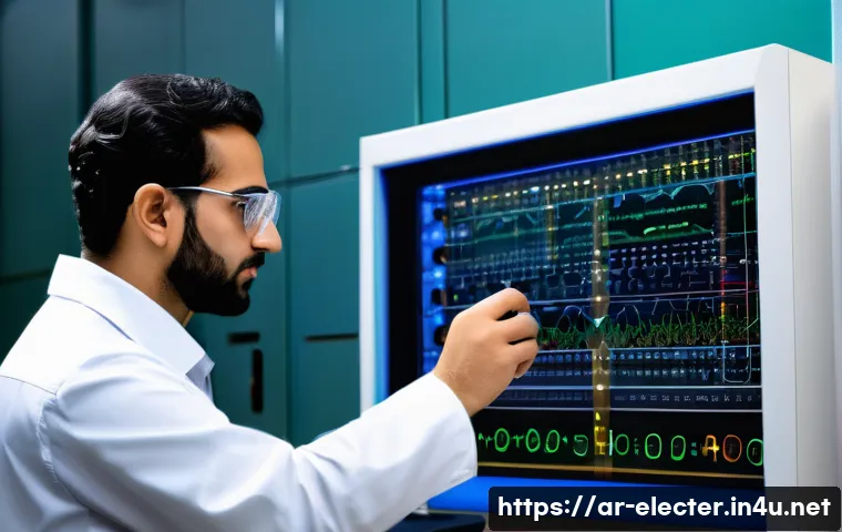 전자공학 엔지니어의 하루 일과 - A detailed, realistic scene of an Arab electronics engineer working in a modern lab filled with adva...